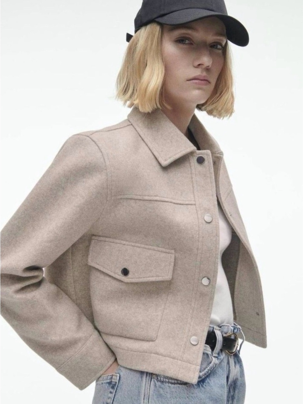 Zara Beige Cropped Utility Jacket